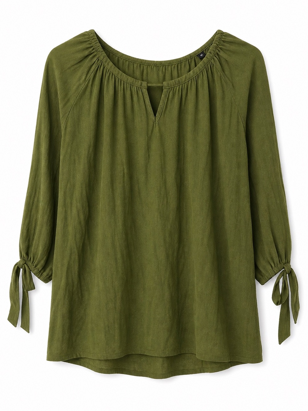 C EST. 1946 Olive Green Peasant Blouse Large Tie Sleeve Boho Top